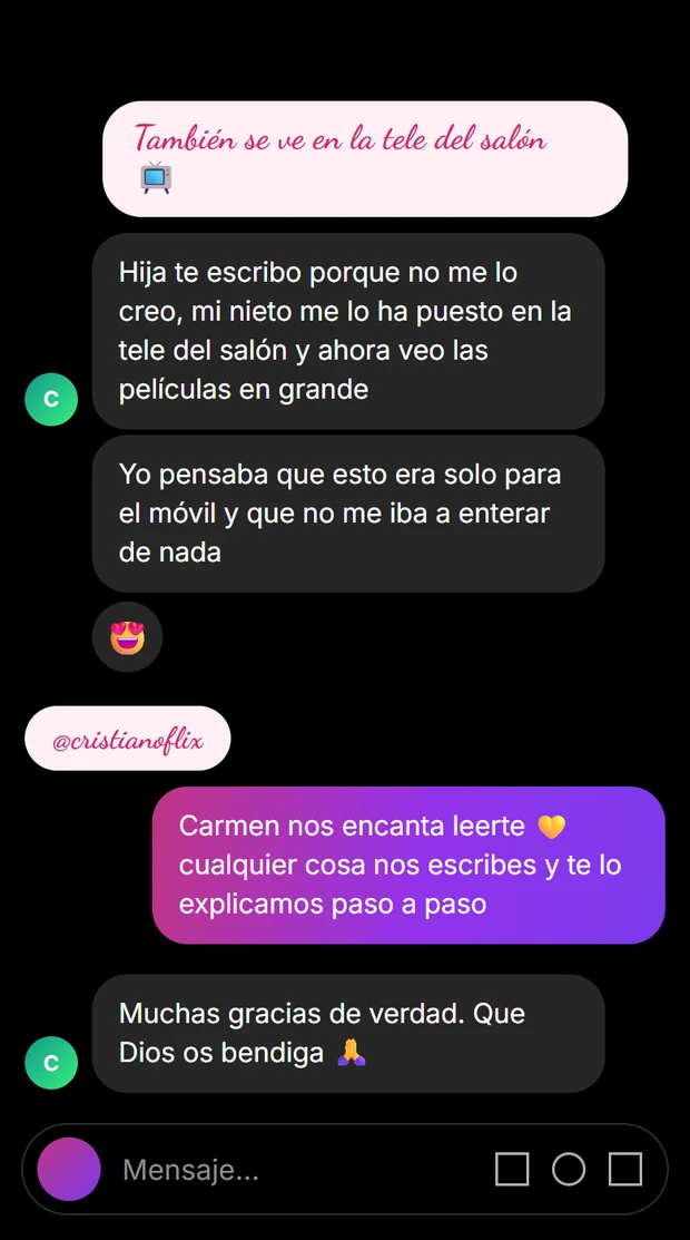 Conversación: una señora cuenta que lo ve en la tele del salón