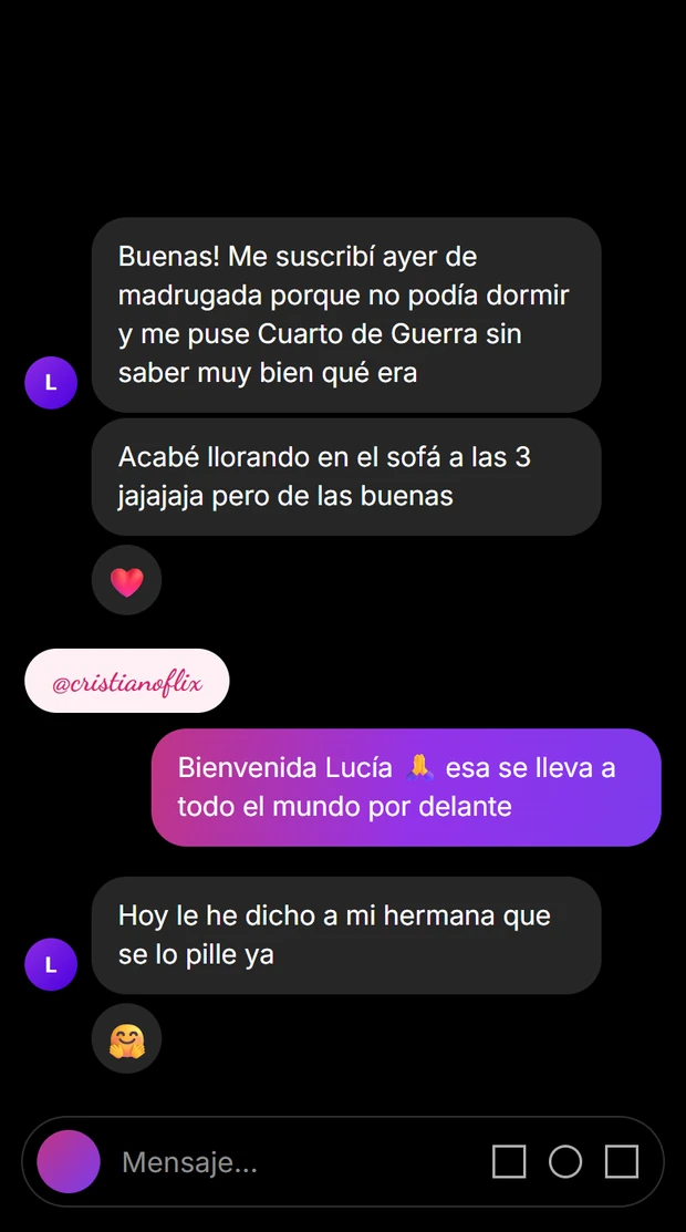 Conversación: una suscriptora cuenta que vio Cuarto de Guerra de madrugada