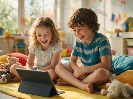 Dos niños viendo contenido infantil en una tablet