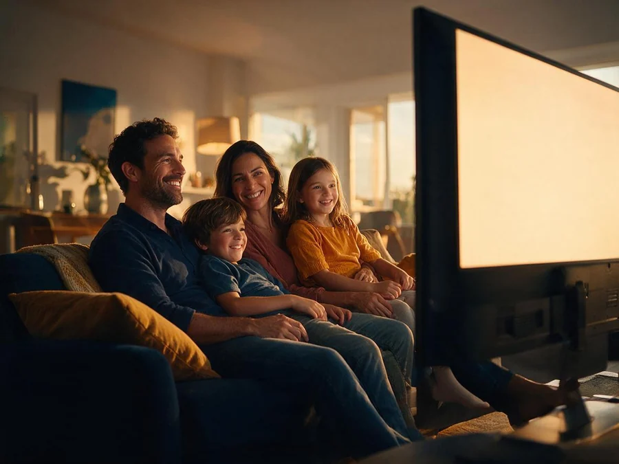 Familia viendo la televisión del salón juntos